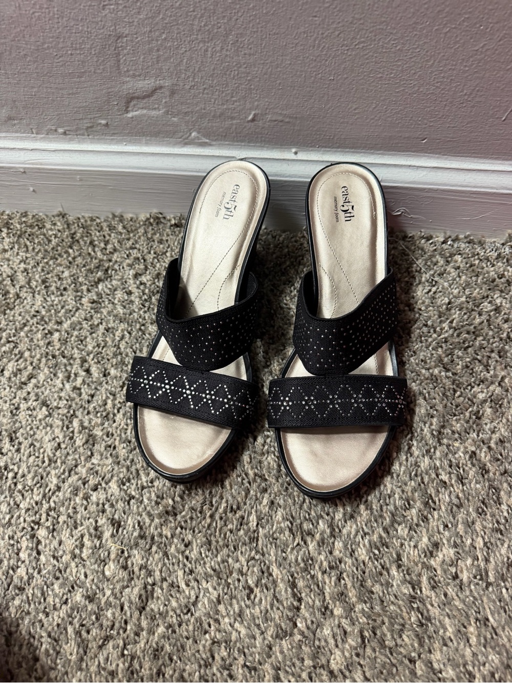 Naturalizer Black Studded Double-Strap Slip-On Mules